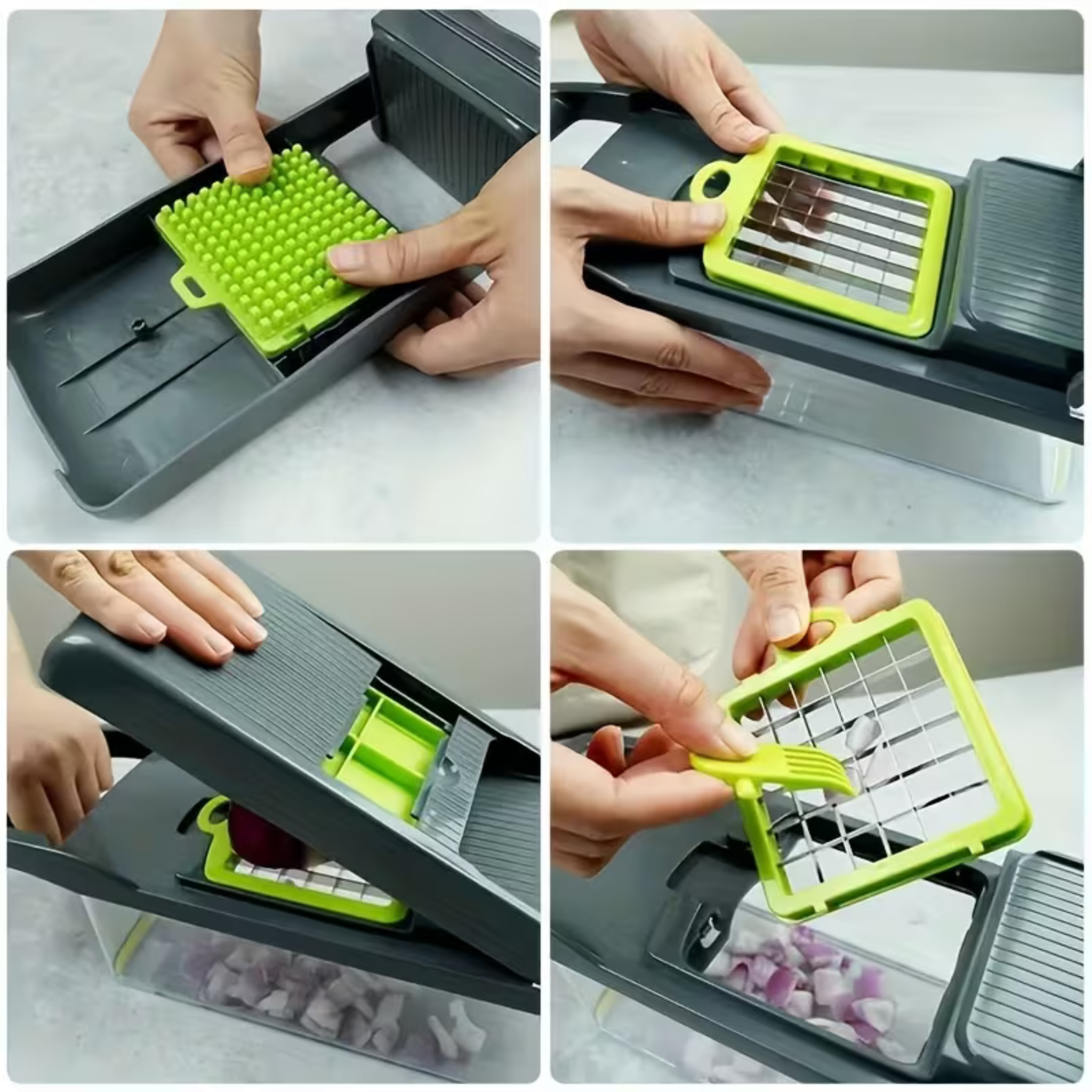 Kitchen Vegetable Chopper – 12-in-1 Dicer with Colander Basket & Hand Guard