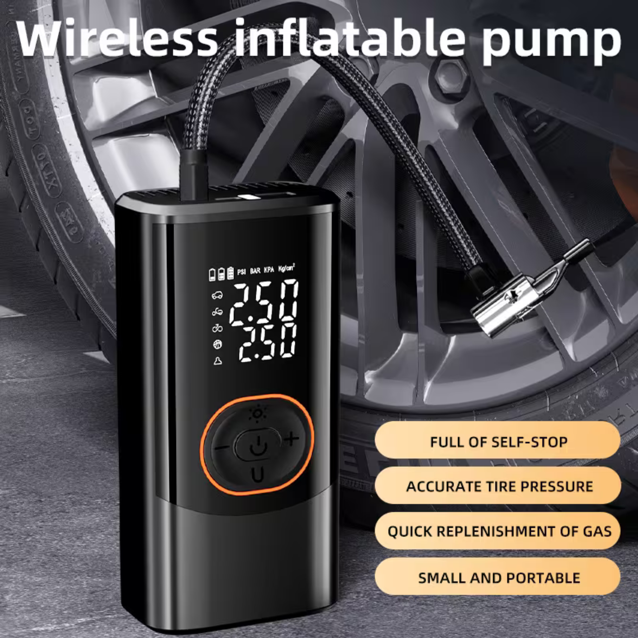 Tire Inflator Portable Air Compressor – 150PSI Cordless Car Pump Dual Power