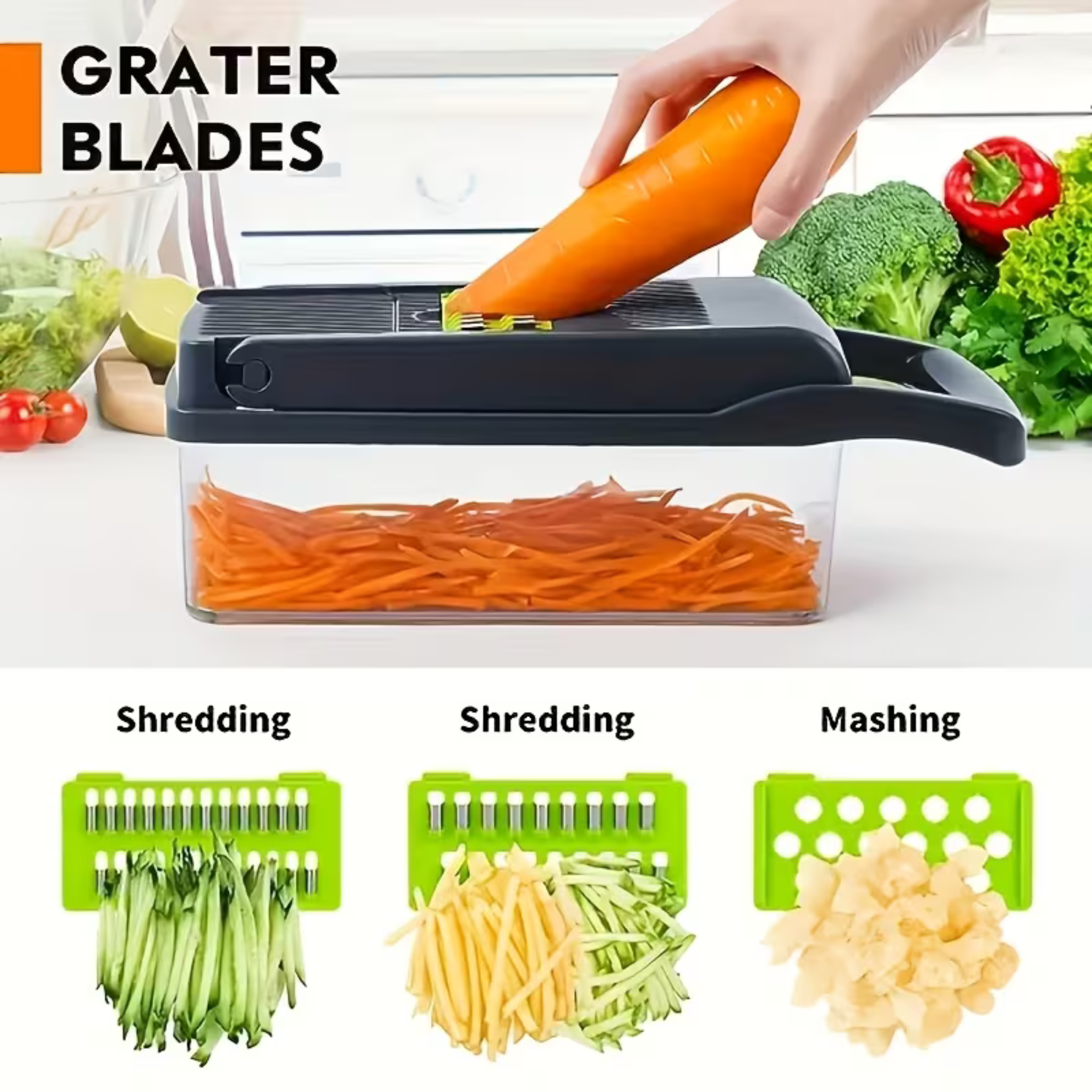 Kitchen Vegetable Chopper – 12-in-1 Dicer with Colander Basket & Hand Guard