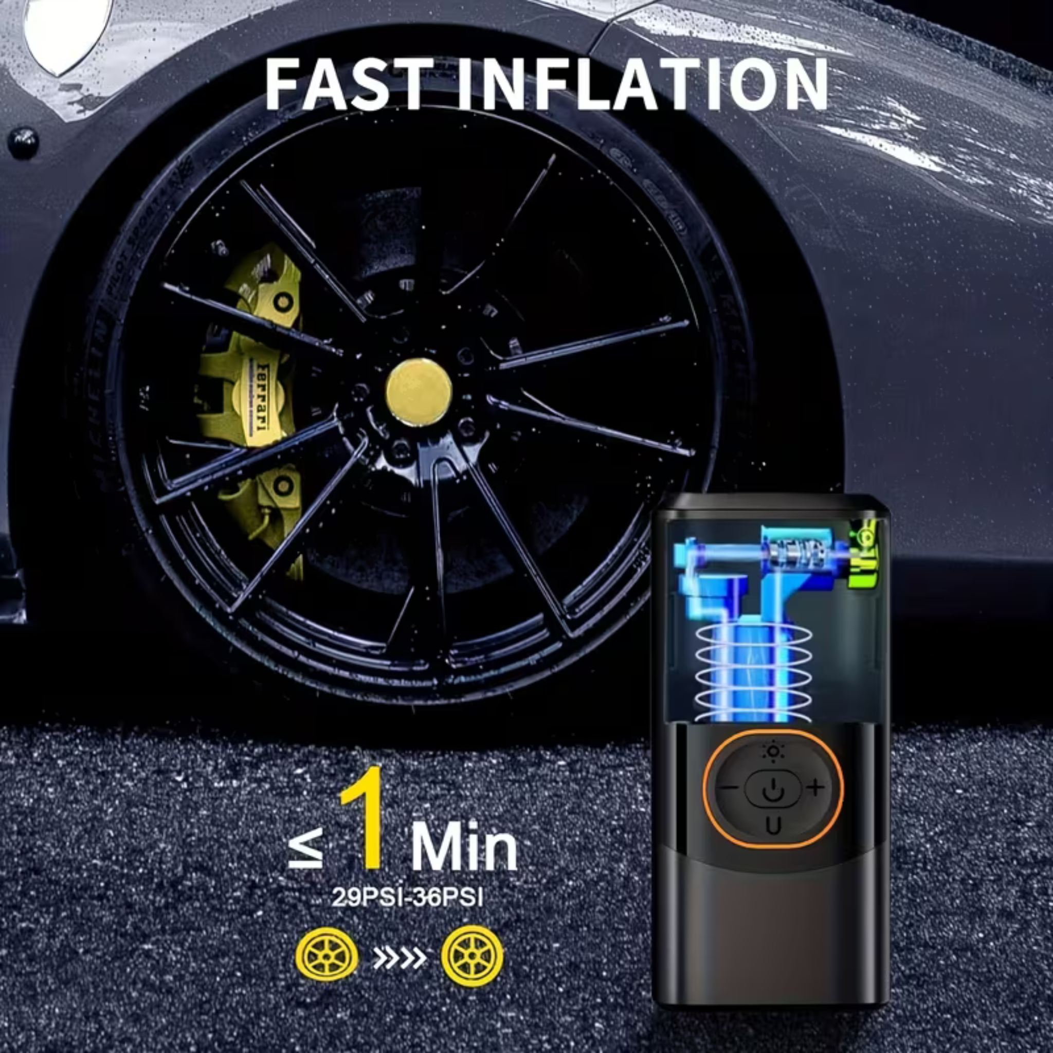Tire Inflator Portable Air Compressor – 150PSI Cordless Car Pump Dual Power
