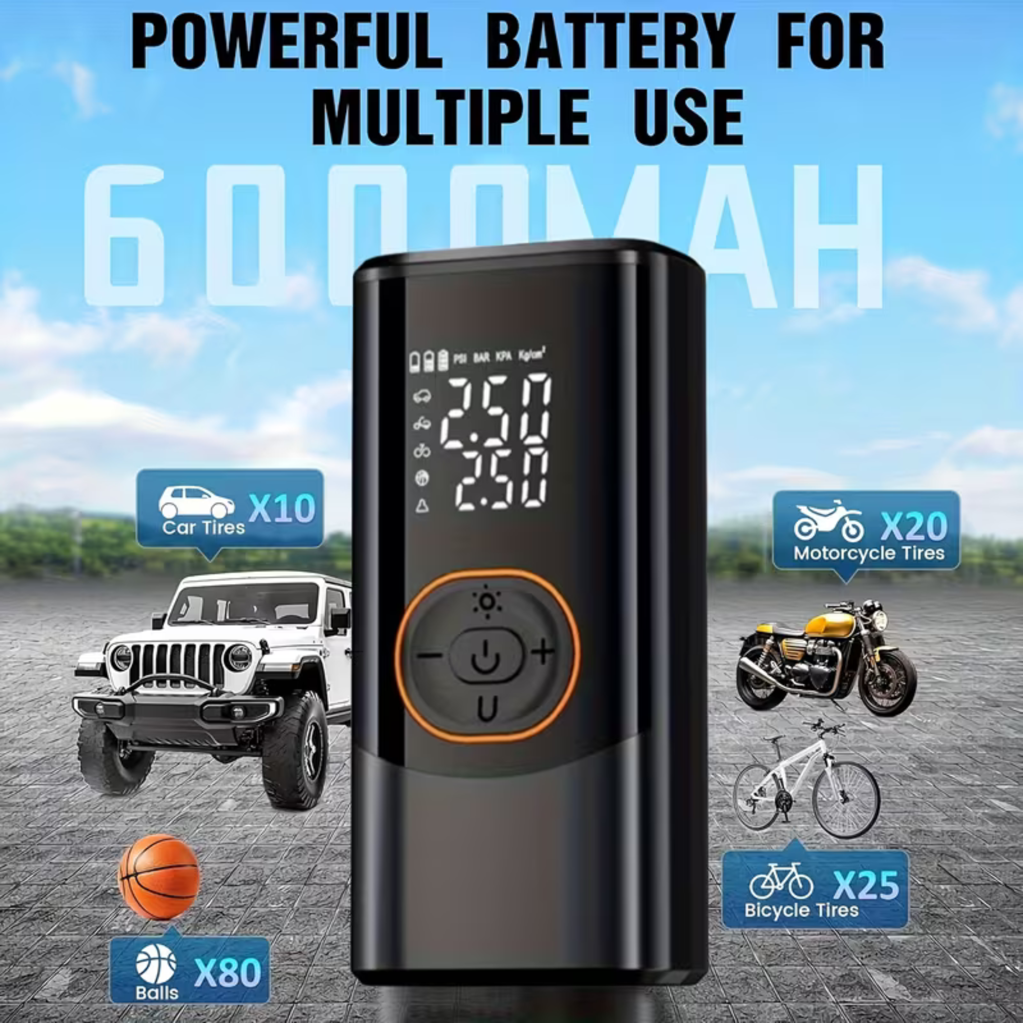 Tire Inflator Portable Air Compressor – 150PSI Cordless Car Pump Dual Power