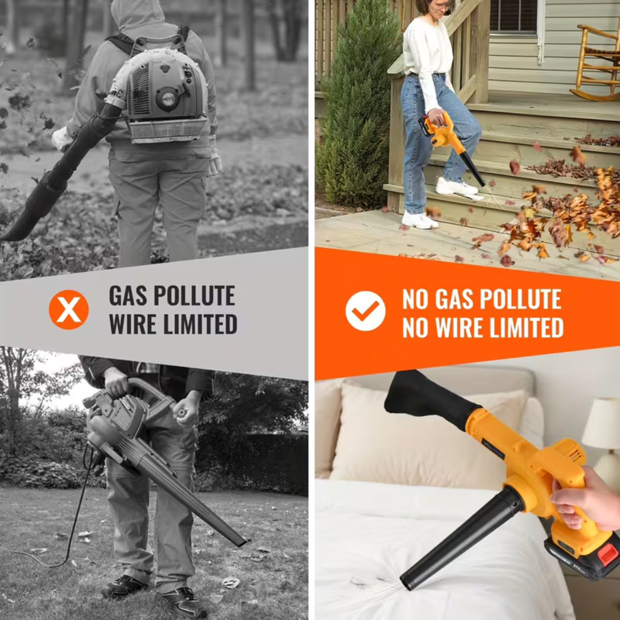 Lightweight 2-IN-1 Leaf Blower & Vacuum – 20V 100MPH Strong Power for Lawn & Snow