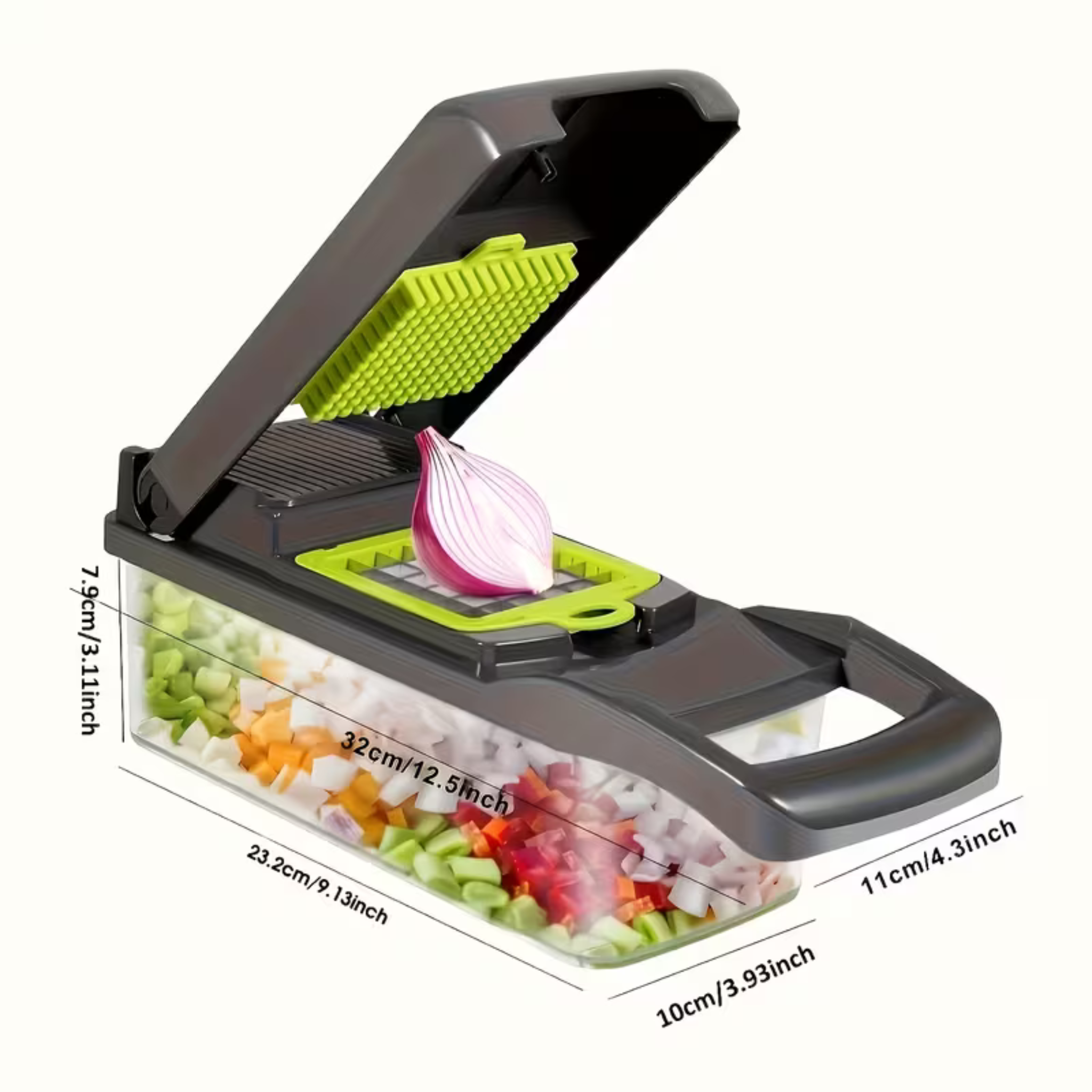 Kitchen Vegetable Chopper – 12-in-1 Dicer with Colander Basket & Hand Guard