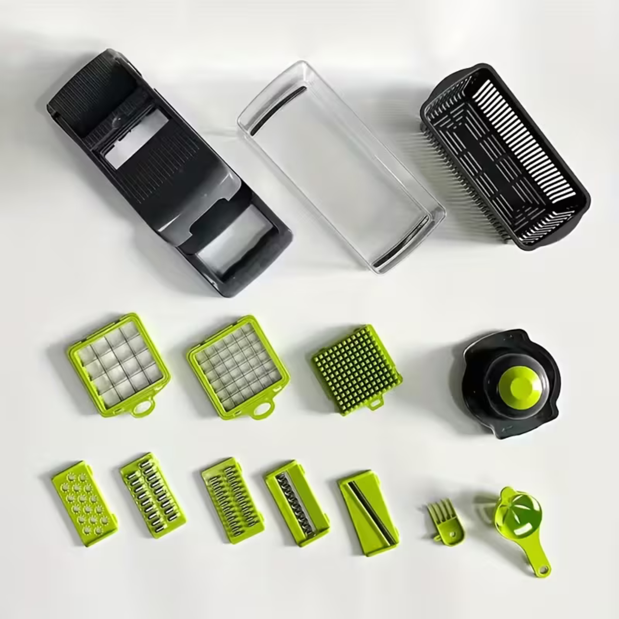 Kitchen Vegetable Chopper – 12-in-1 Dicer with Colander Basket & Hand Guard