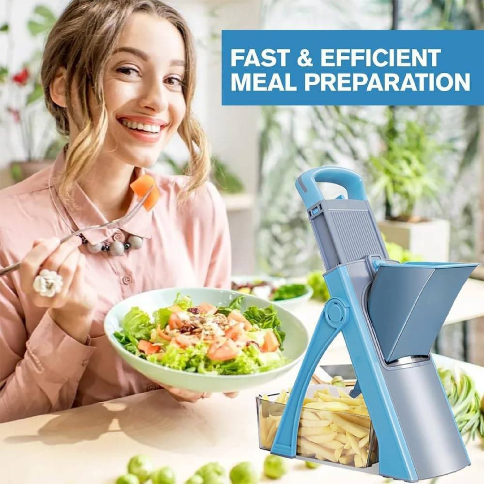 Vegetable Chopper with Container – 4-in-1 Standing Cutter, Easy Clean